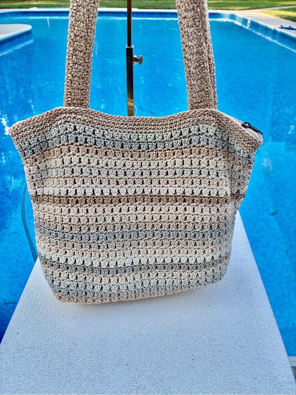 The Sak Crochet Tote in Beige, Cream, Light Gray